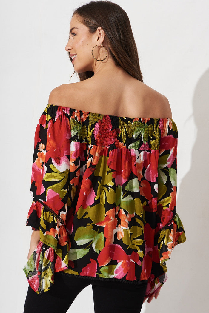 Ezekiel Blouse In Black With Multi Floral - back