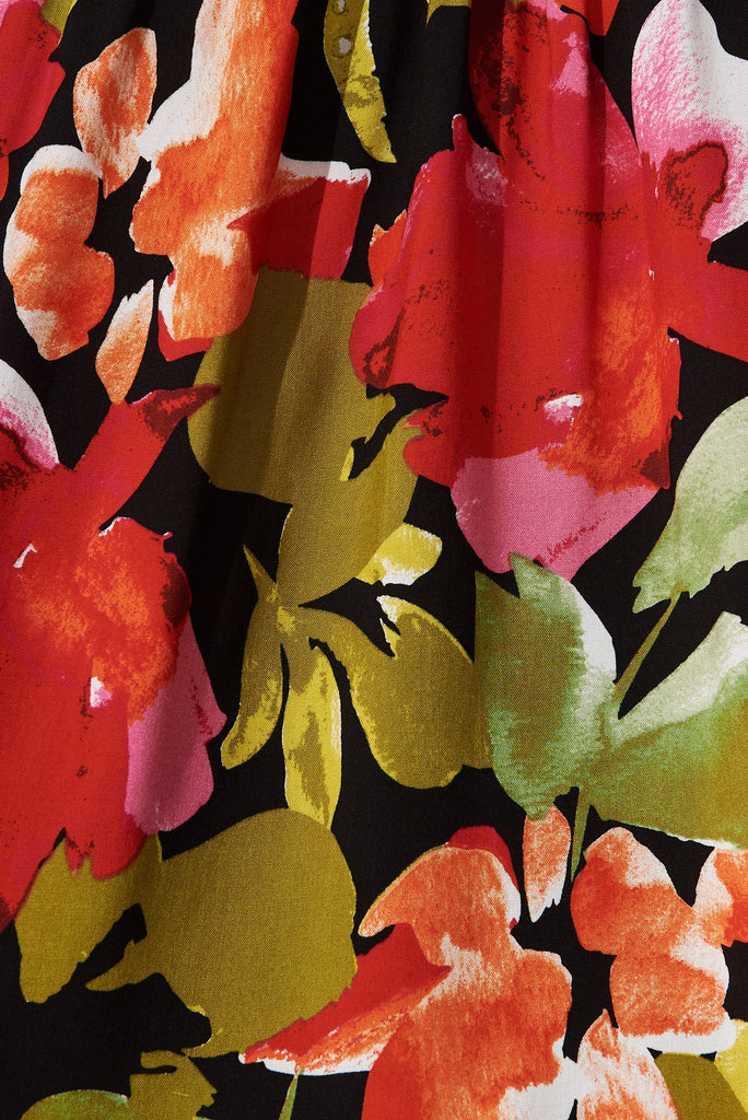 Ezekiel Blouse In Black With Multi Floral - fabric