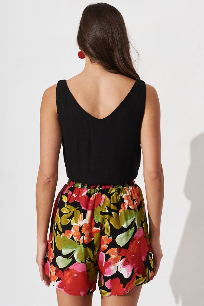 Alyssia Shorts In Black With Multi Floral - back