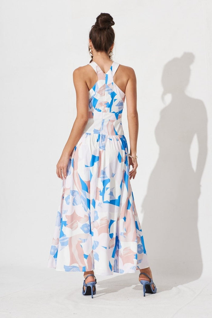 Candice Maxi Dress In White With Blue Floral - St Frock (Dev)
