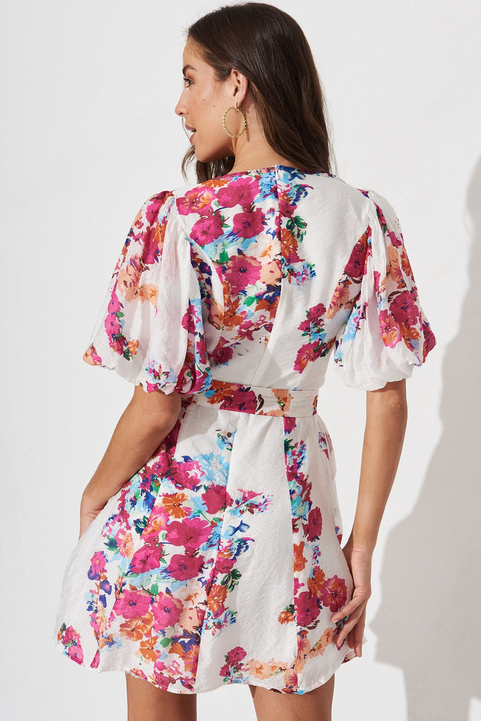Georgia Dress In White With Purple Floral - back 