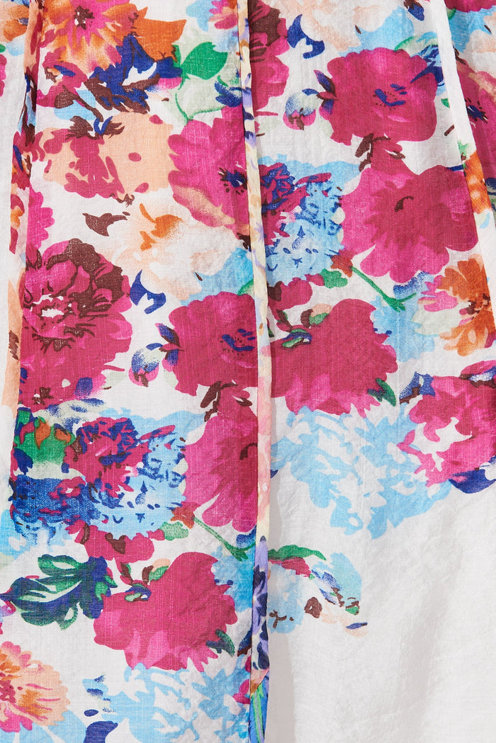 Georgia Dress In White With Purple Floral - fabric