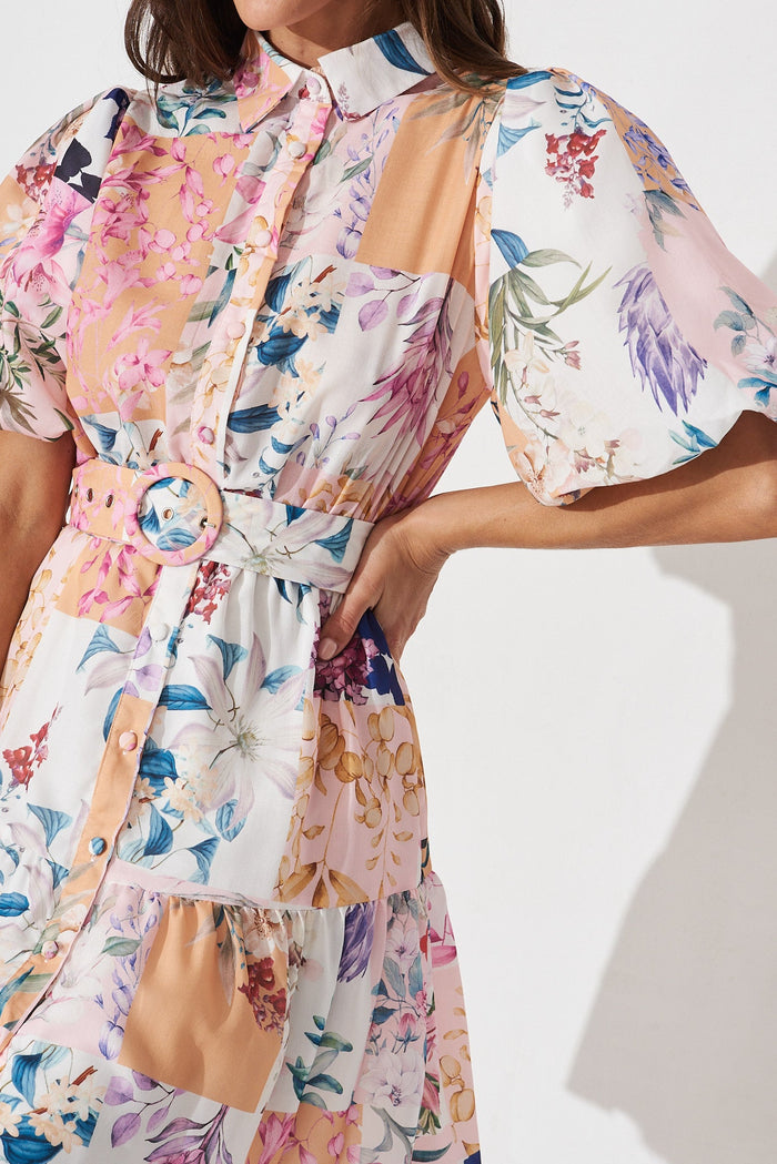 Courtney Shirt Dress In Rust Patch Floral - detail