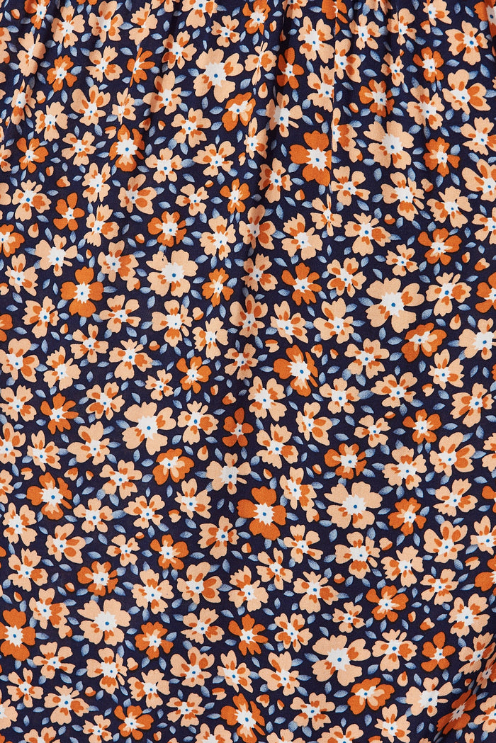 Collins Maxi Dress In Navy With Orange Ditsy Floral - fabric