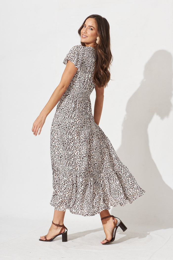 Raelynn Maxi Dress In Cream With Brown Leopard Print - side