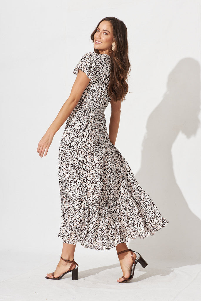 Raelynn Maxi Dress In Cream With Brown Leopard Print - side