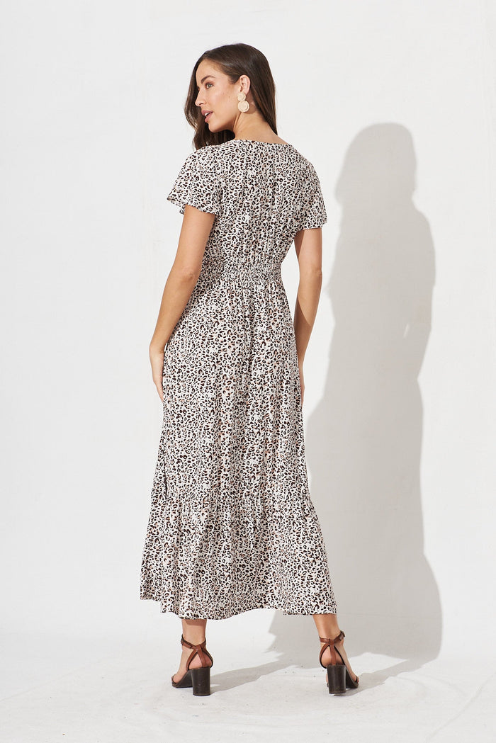 Raelynn Maxi Dress In Cream With Brown Leopard Print - back