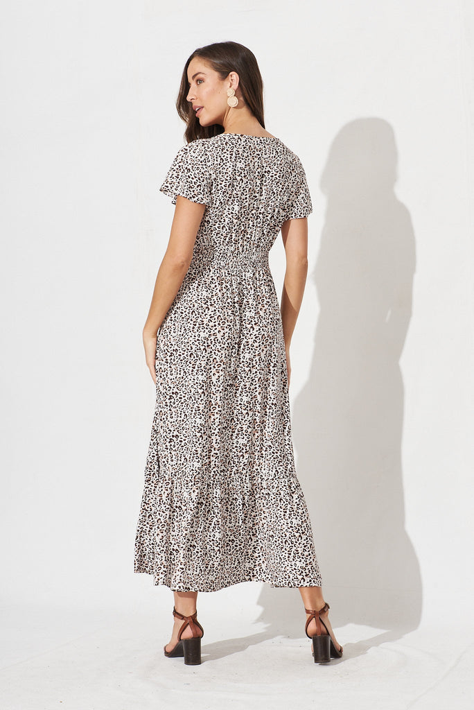Raelynn Maxi Dress In Cream With Brown Leopard Print - back