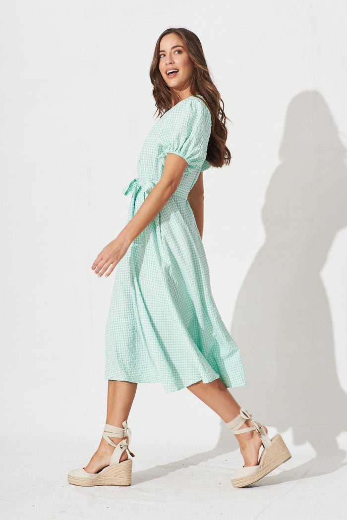 Amadee Midi Dress In Mint Gingham - side