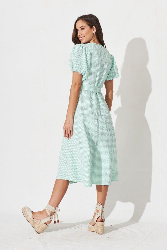 Amadee Midi Dress In Mint Gingham - back