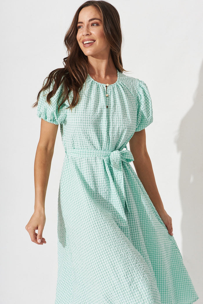 Amadee Midi Dress In Mint Gingham - front