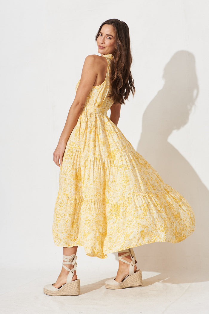Nessa Maxi Dress In White With Yellow Floral - side