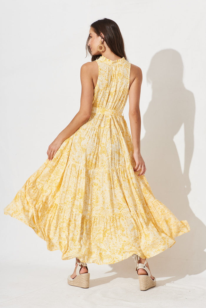 Nessa Maxi Dress In White With Yellow Floral - back
