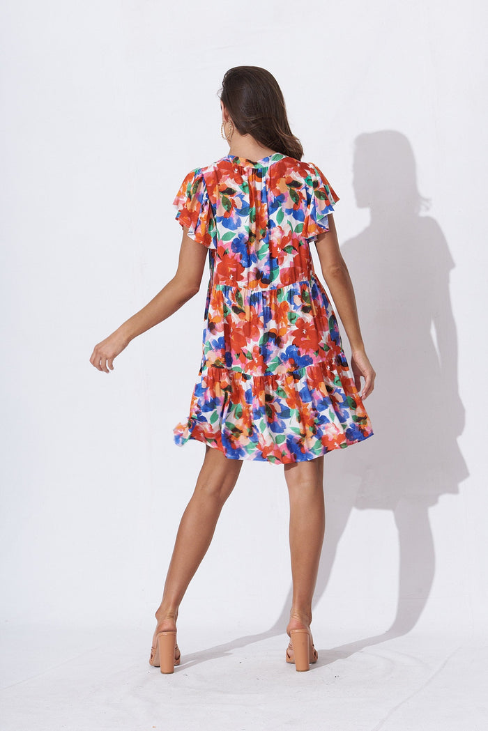 Tiarne Dress In White With Multi Floral - back