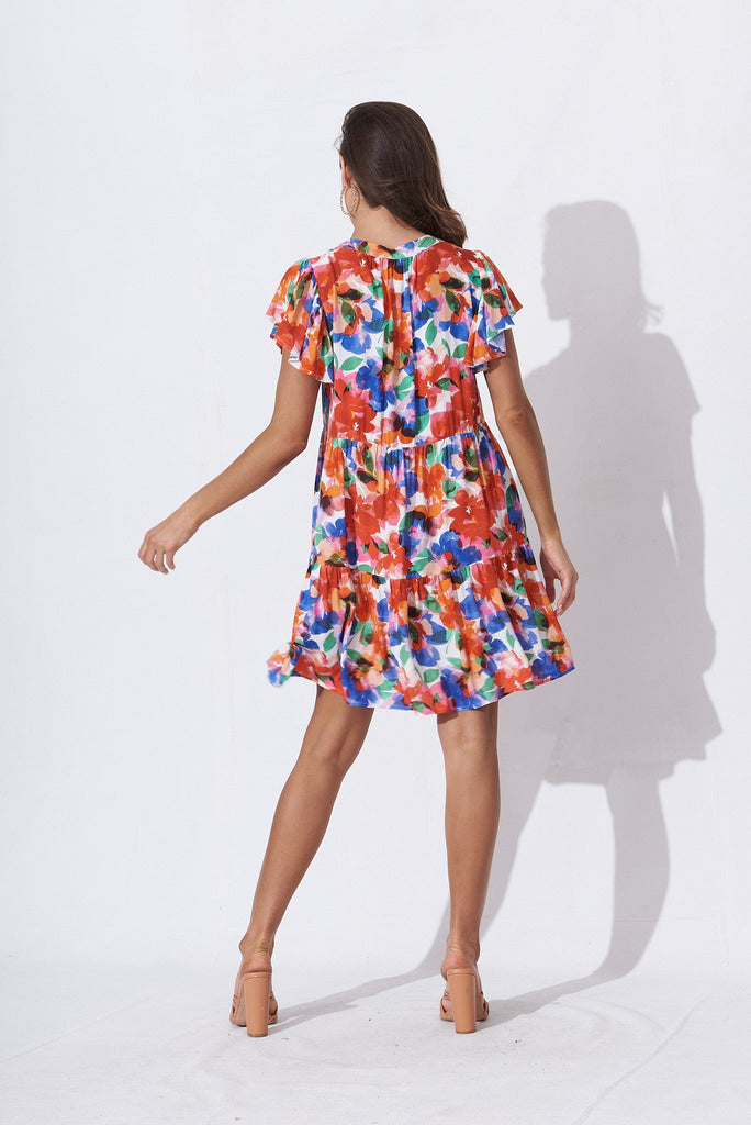 Tiarne Dress In White With Multi Floral - back