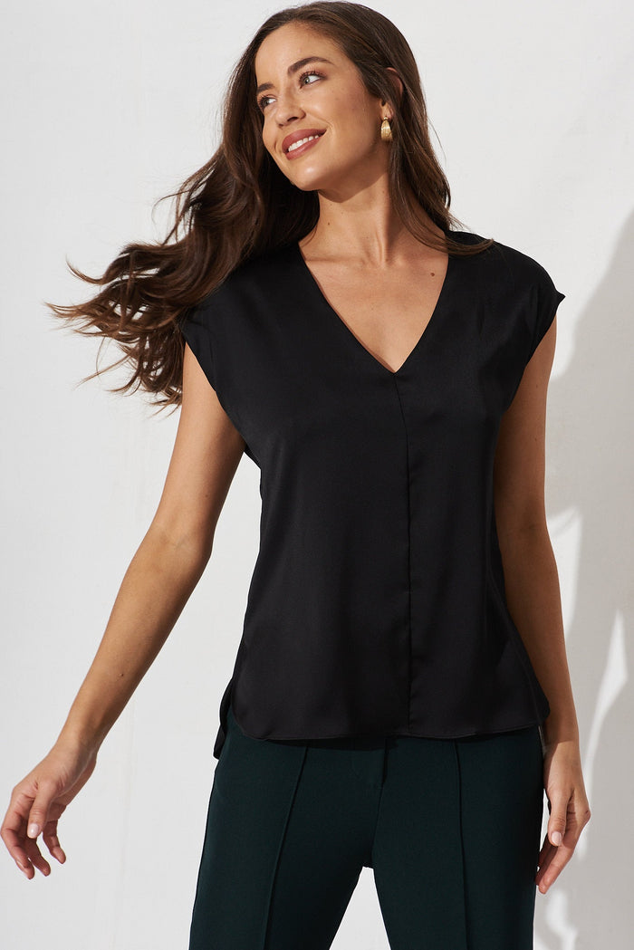 Indiana Top In Black Satin - front