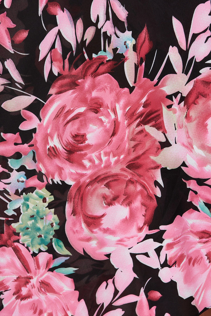 Savannah Maxi Dress In Black With Pink Floral - fabric