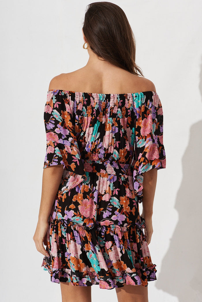 Trista Dress In Black With Bright Floral - back