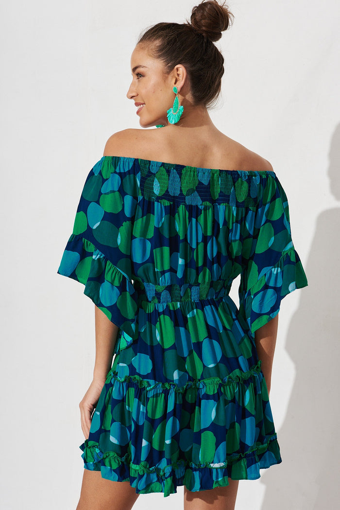 Trista Dress In Navy With Blue Multi Print - back