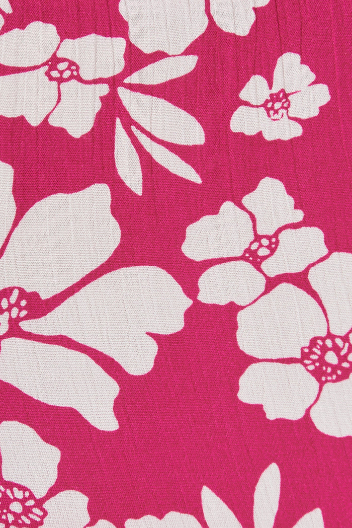 Trista Dress In Magenta With White Floral- fabric