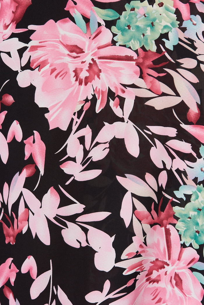High Hopes Pants In Black With Pink Floral - fabric