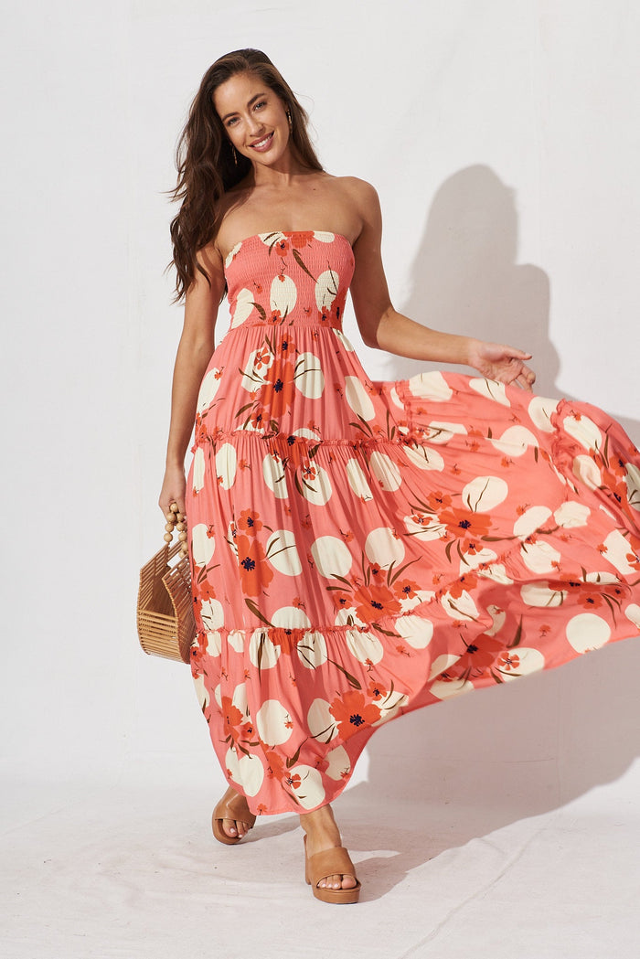 Desert Dream Maxi Coral With Cream Print - full length