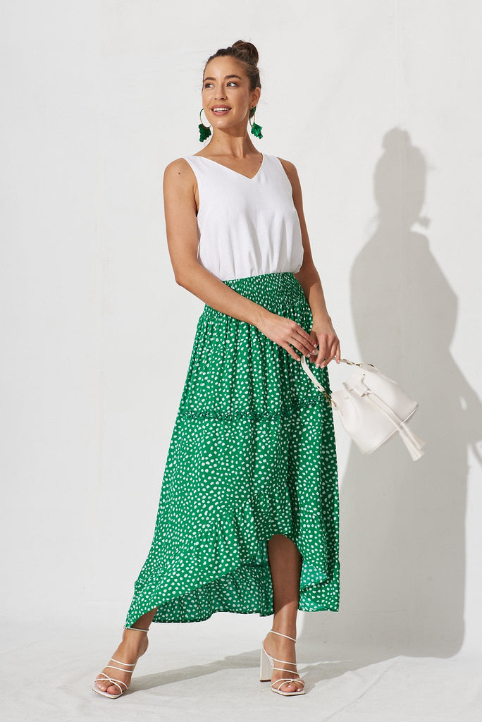 Tracey Maxi Skirt In Green With White Speckle - full length