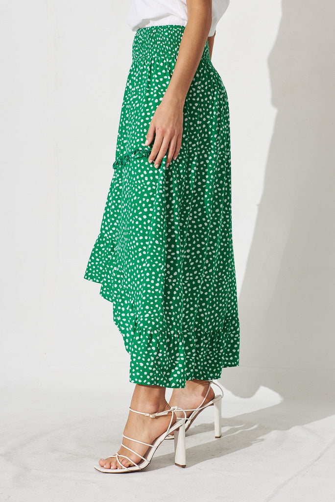 Tracey Maxi Skirt In Green With White Speckle - side