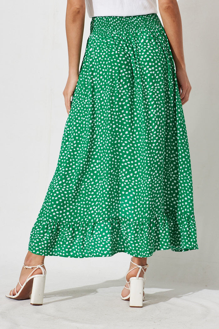 Tracey Maxi Skirt In Green With White Speckle - back