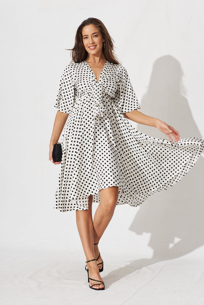 Helsinki Dress In White With Black Spot - full length