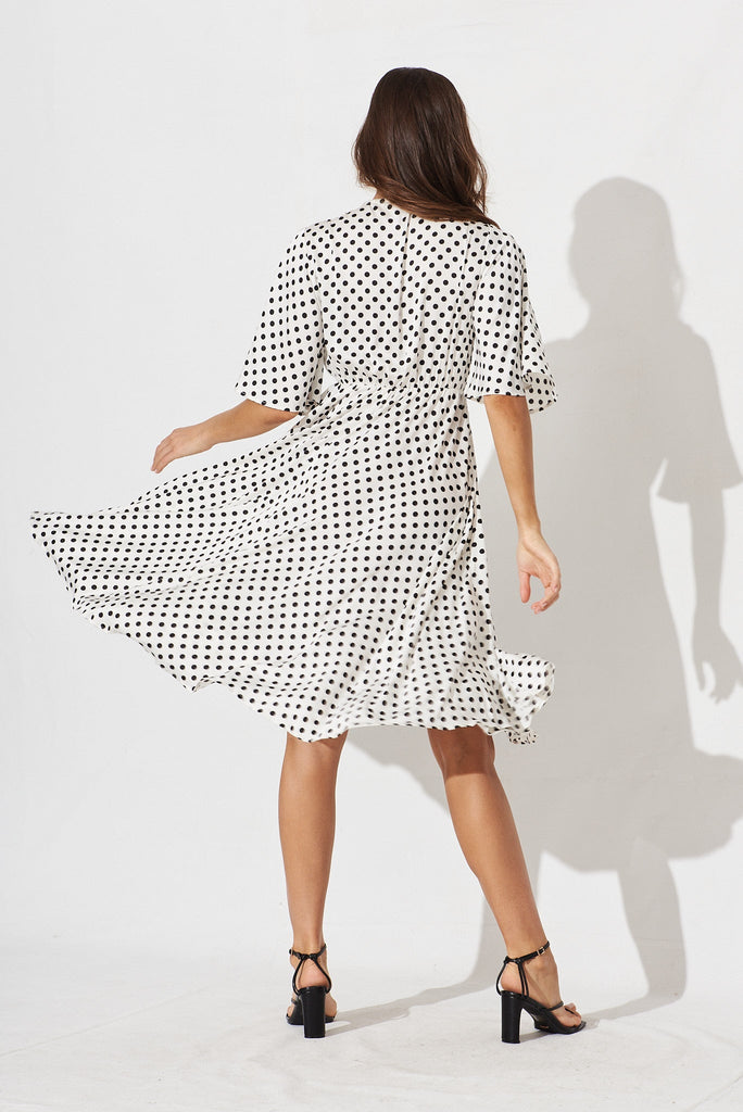 Helsinki Dress In White With Black Spot - back