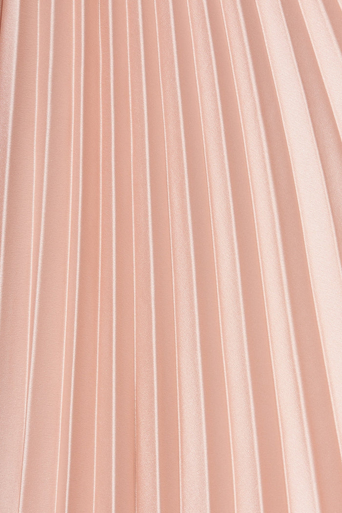 Anetta Midi Dress In Pleated Champagne Satin - fabric