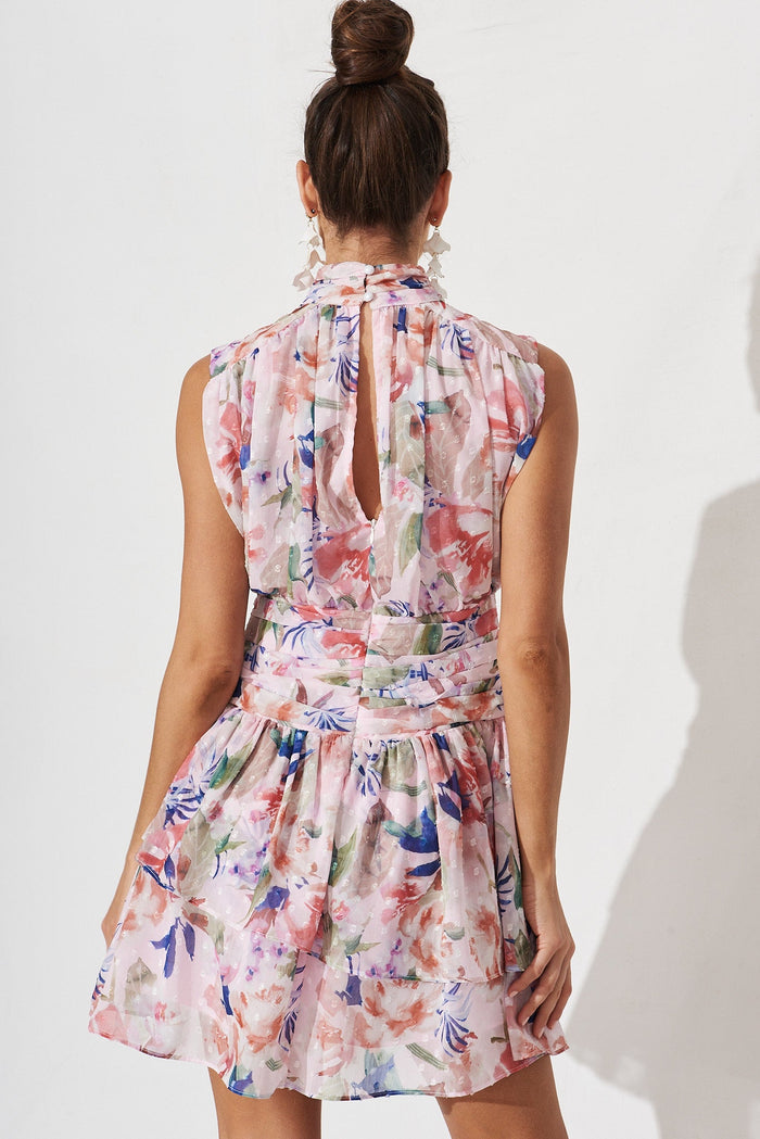 Rosal Dress In Blush With Pink And Navy Floral Chiffon - back