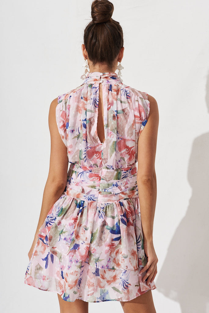 Rosal Dress In Blush With Pink And Navy Floral Chiffon - back