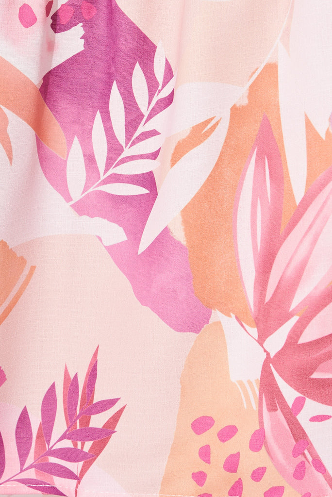 Koami Midi Dress In White With Blush Multi Tropical Floral Linen Blend - fabric
