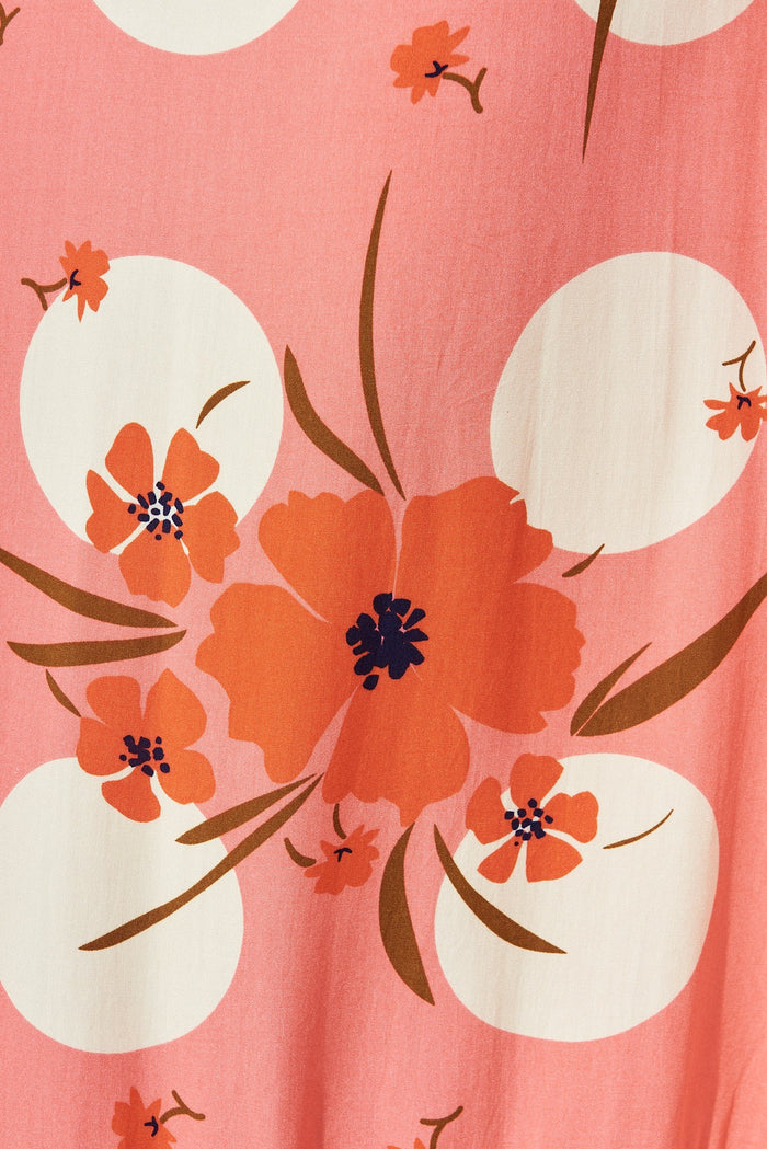 Banny Midi Dress In Coral With Cream Print - fabric