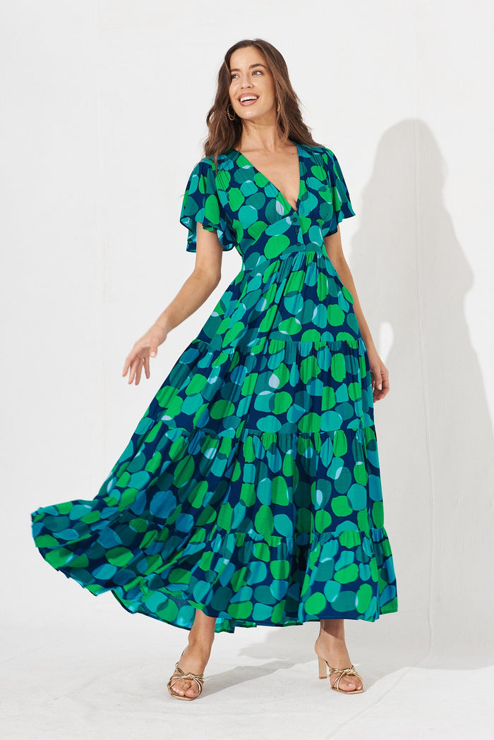 Sarina Maxi Dress In Navy With Blue Multi Print - full length