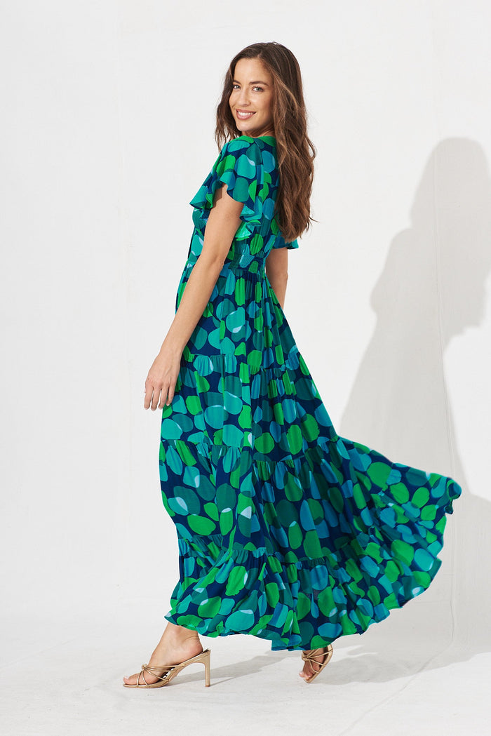 Sarina Maxi Dress In Navy With Blue Multi Print - side