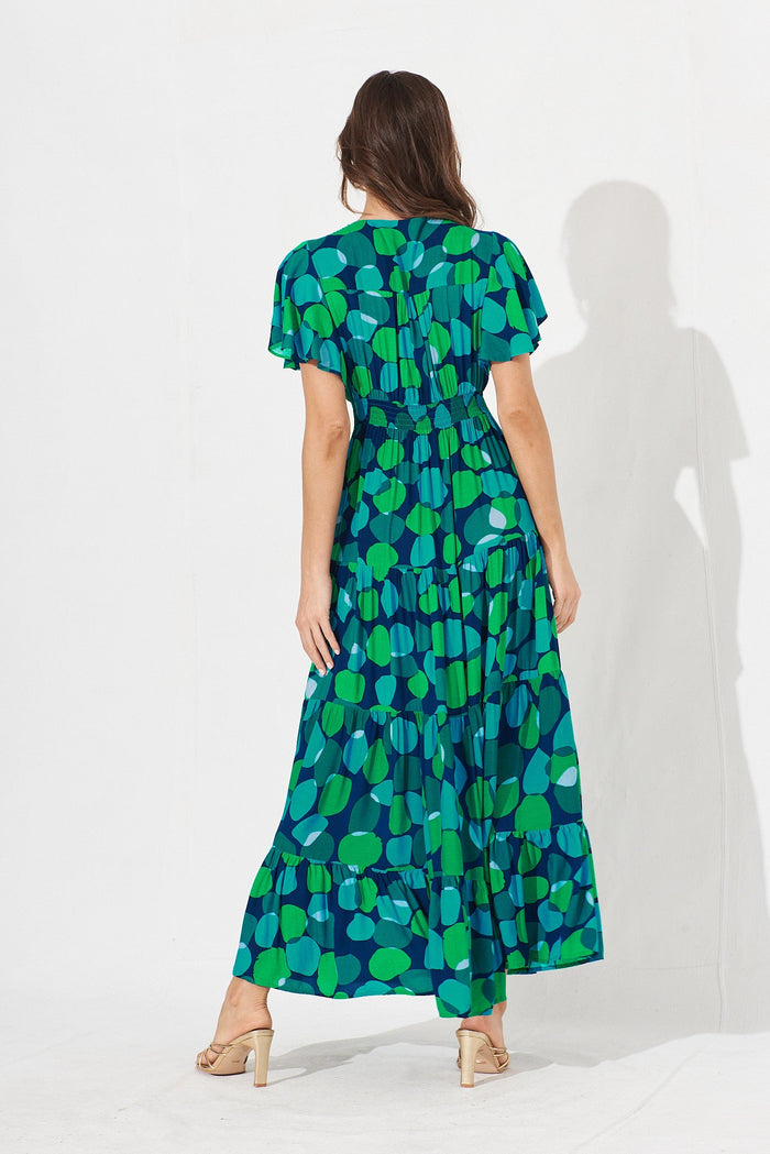 Sarina Maxi Dress In Navy With Blue Multi Print - back