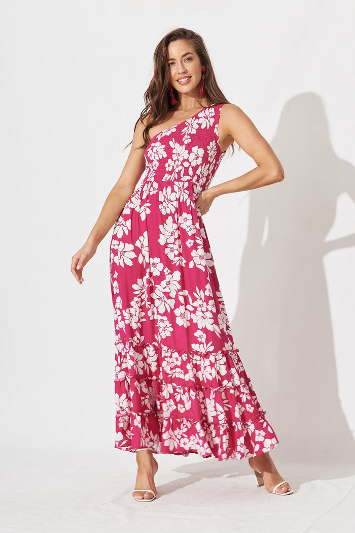 Ramsee Maxi Dress In Magenta With White Floral - full length