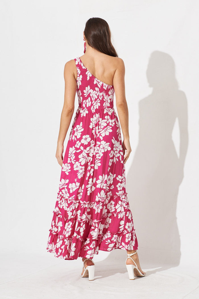 Ramsee Maxi Dress In Magenta With White Floral - back