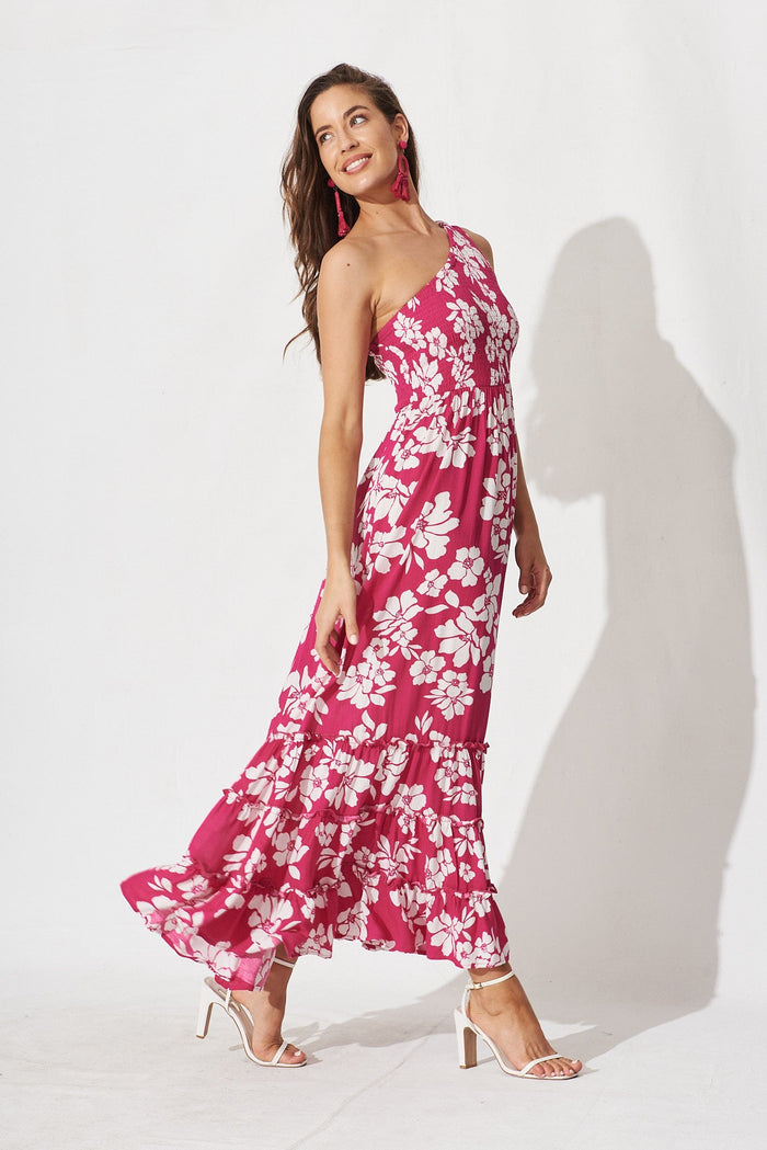 Ramsee Maxi Dress In Magenta With White Floral - side