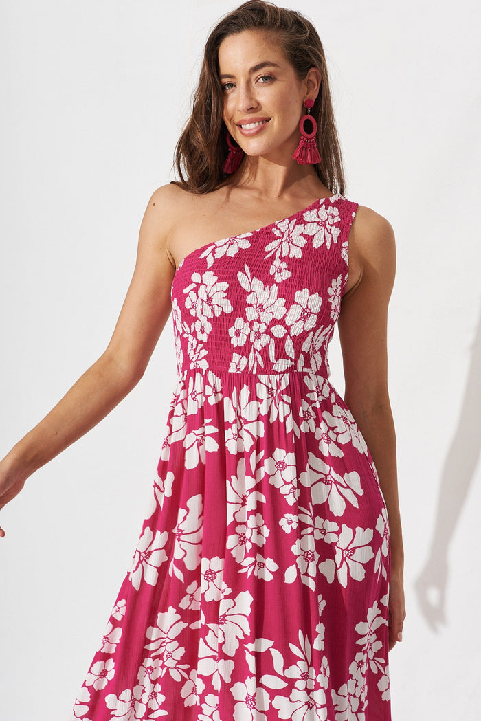 Ramsee Maxi Dress In Magenta With White Floral - front