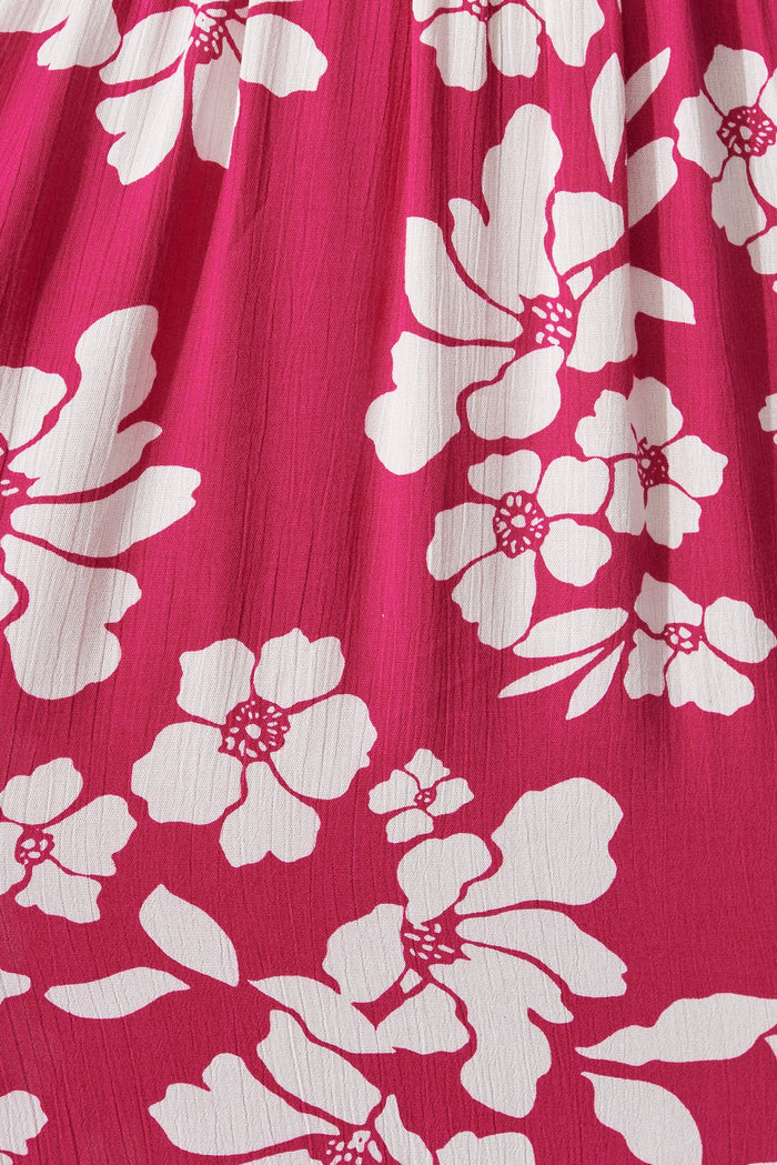 Ramsee Maxi Dress In Magenta With White Floral - fabric