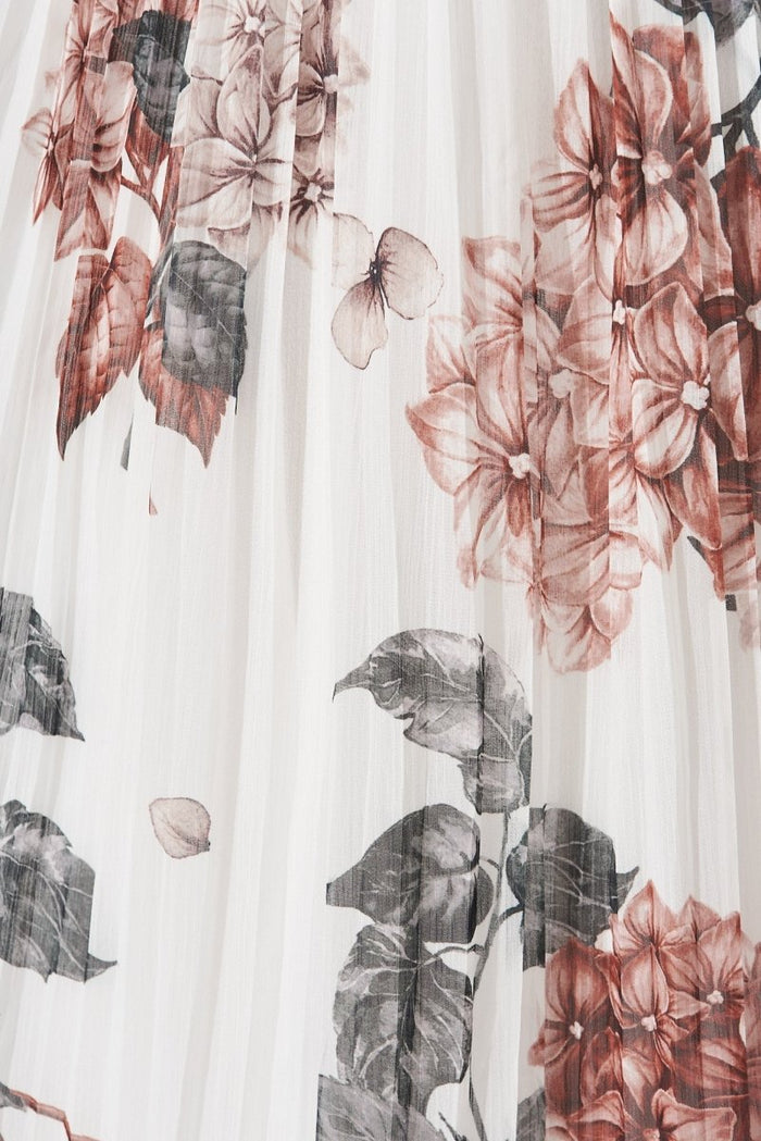 Cherla Midi Dress In White With Wine Floral Chiffon - St Frock (Dev)