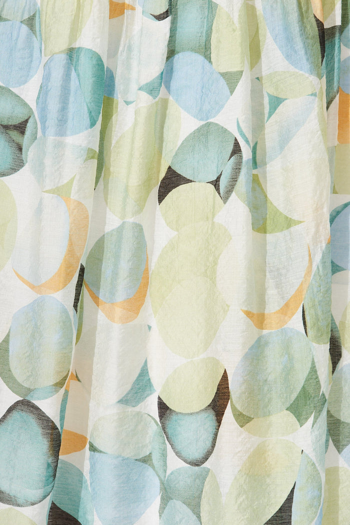 Amalie Midi Dress In Green And Blue Watercolour Print - fabric