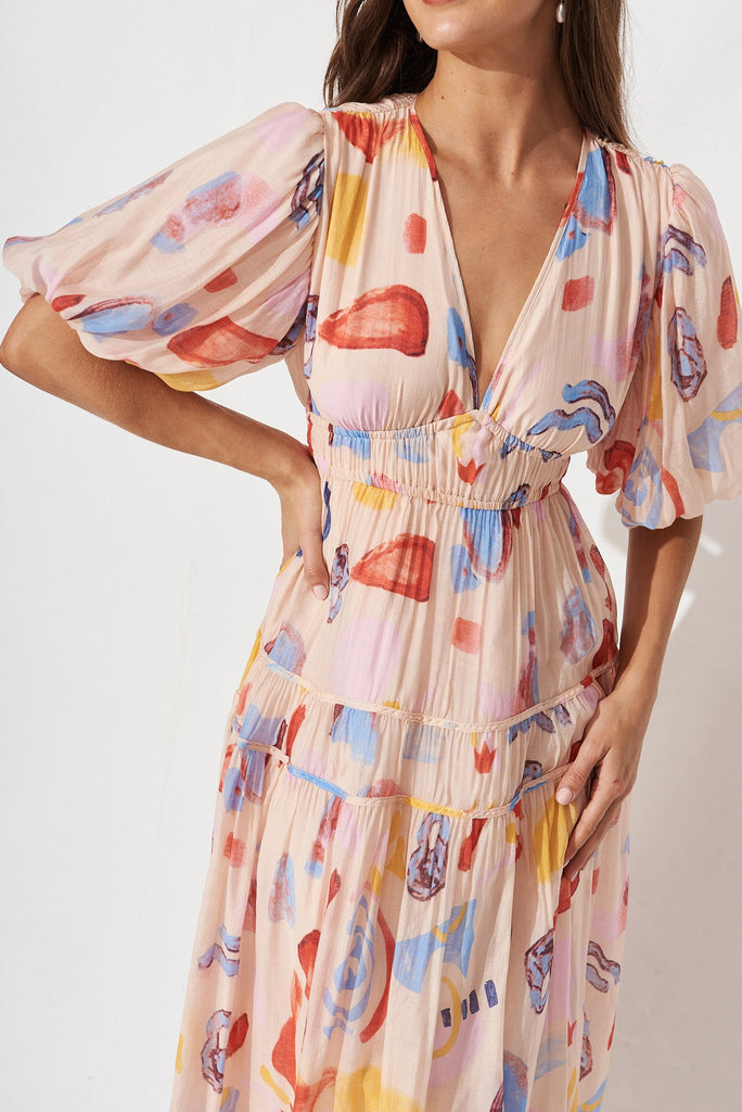 Amalie Midi Dress In Blush And Red Watercolour Print - St Frock (Dev)