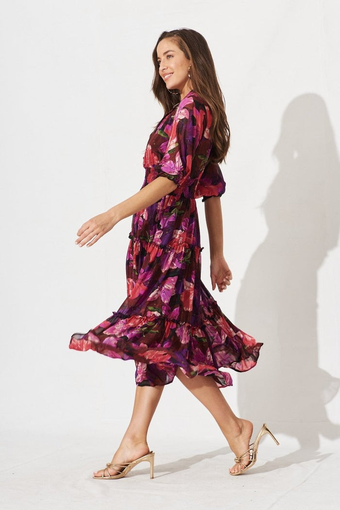 Brittney Maxi Dress In Black With Purple Floral Chiffon - St Frock (Dev)