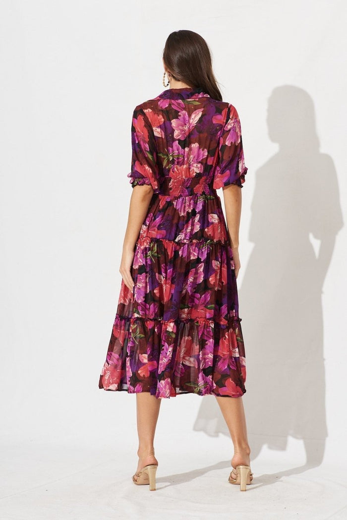 Brittney Maxi Dress In Black With Purple Floral Chiffon - St Frock (Dev)