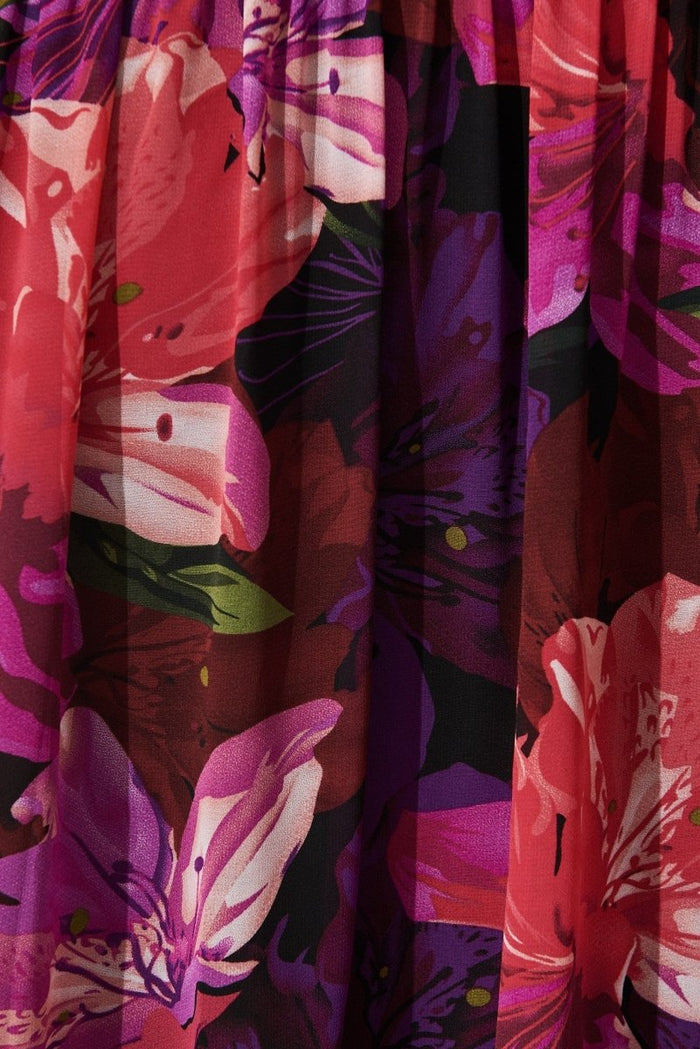 Brittney Maxi Dress In Black With Purple Floral Chiffon - St Frock (Dev)